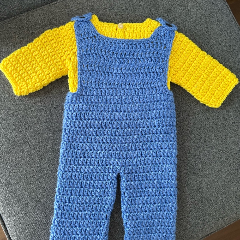Handmade Blue and Yellow Crochet Baby Outfit